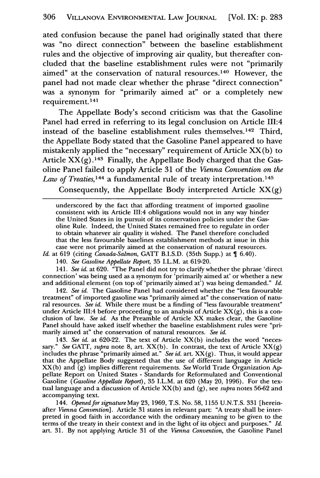 306 VILLANovA Villanova Environmental ENVIRONMENTAL Law Journal, LAw Vol. 9, JouRNAL Iss. 1 [1998], Art. [Vol. 7 IX: p.