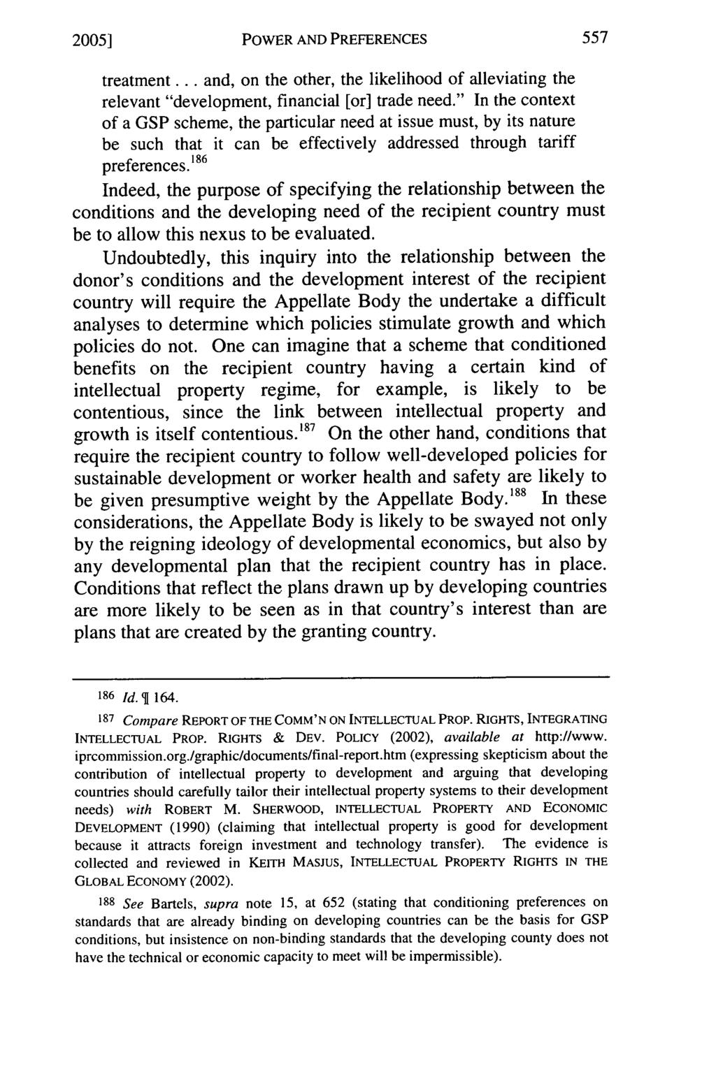 2005] POWER AND PREFERENCES treatment.., and, on the other, the likelihood of alleviating the relevant "development, financial [or] trade need.