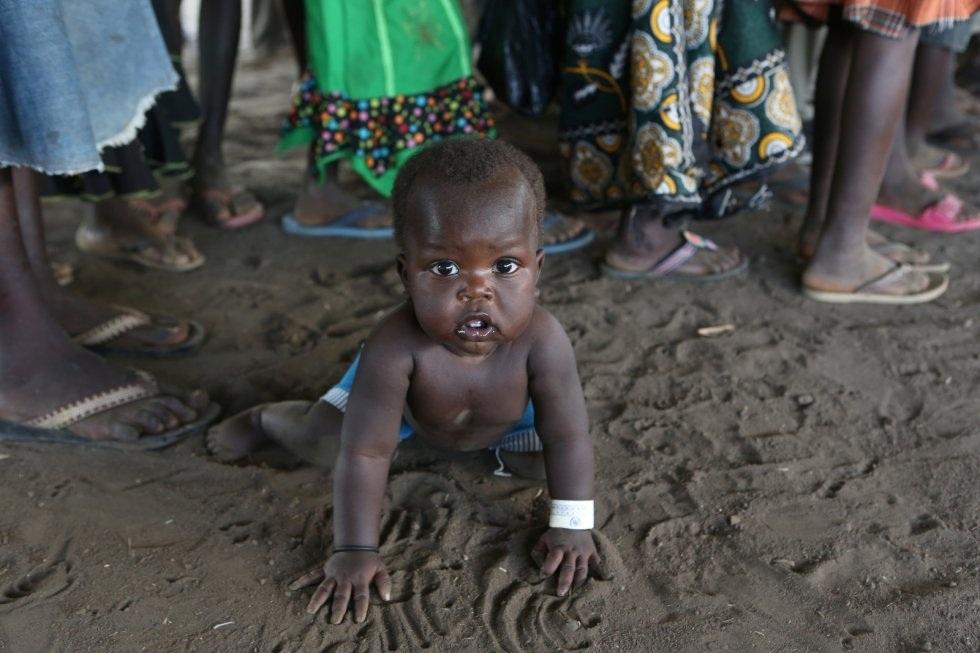 A refugee child from South Sudan at Bidi Bidi refugee s resettlement camp near the border with South Sudan, 2016.