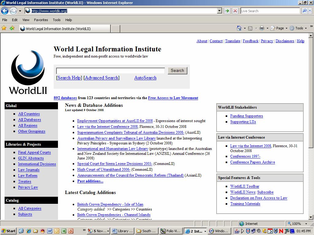 WORLDLII http://www.worldlii.org/. On the left you see All Countries. Contains some law reports and legislation. For some countries there is a lot of material but for others there may be very little.