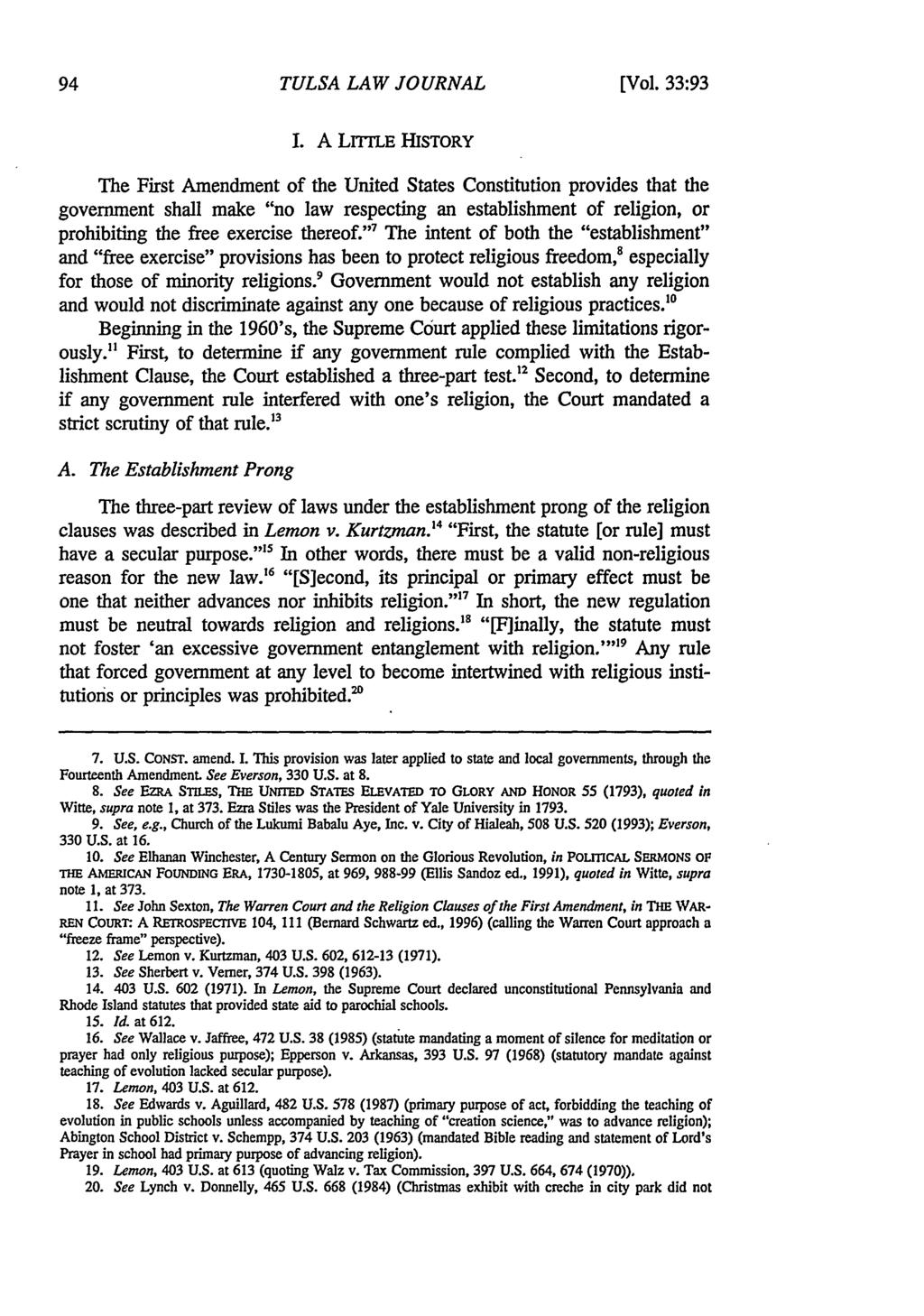 Tulsa Law Review, Vol. 33 [1997], Iss. 1, Art. 8 TULSA LAW JOURNAL [Vol. 33:93 I.