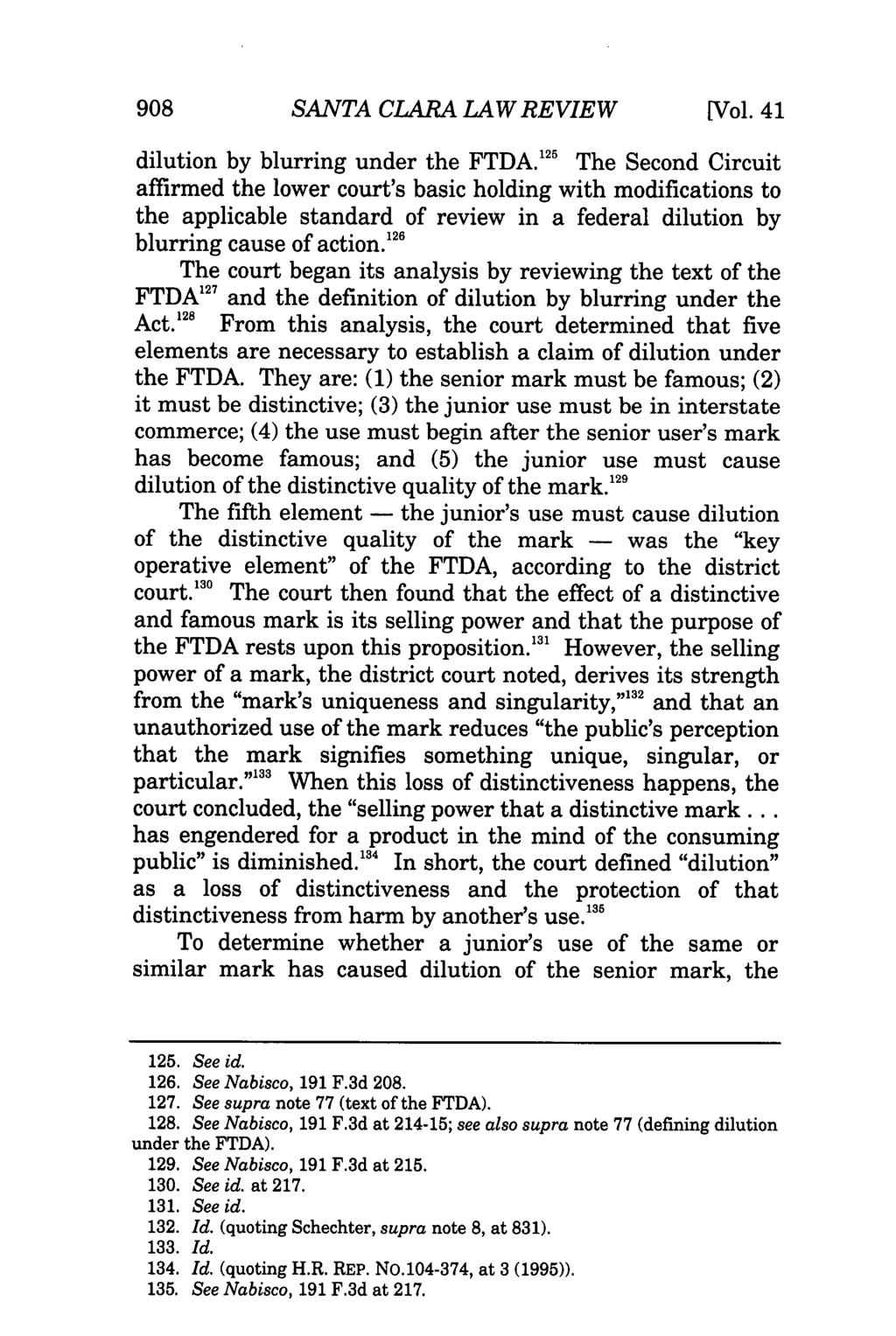 908 SANTA CLARA LAW REVIEW [Vol. 41 dilution by blurring under the FTDA.
