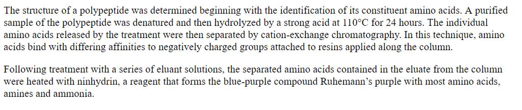 Chemical Processes: Polypeptides Passage Purpose: identify amino acids in polypeptide