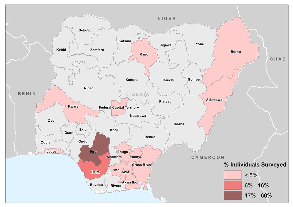 APRIL 207 States of departure and transit routes: Nigerian nationals surveyed 6% of Nigerian nationals surveyed departed from Nigeria.