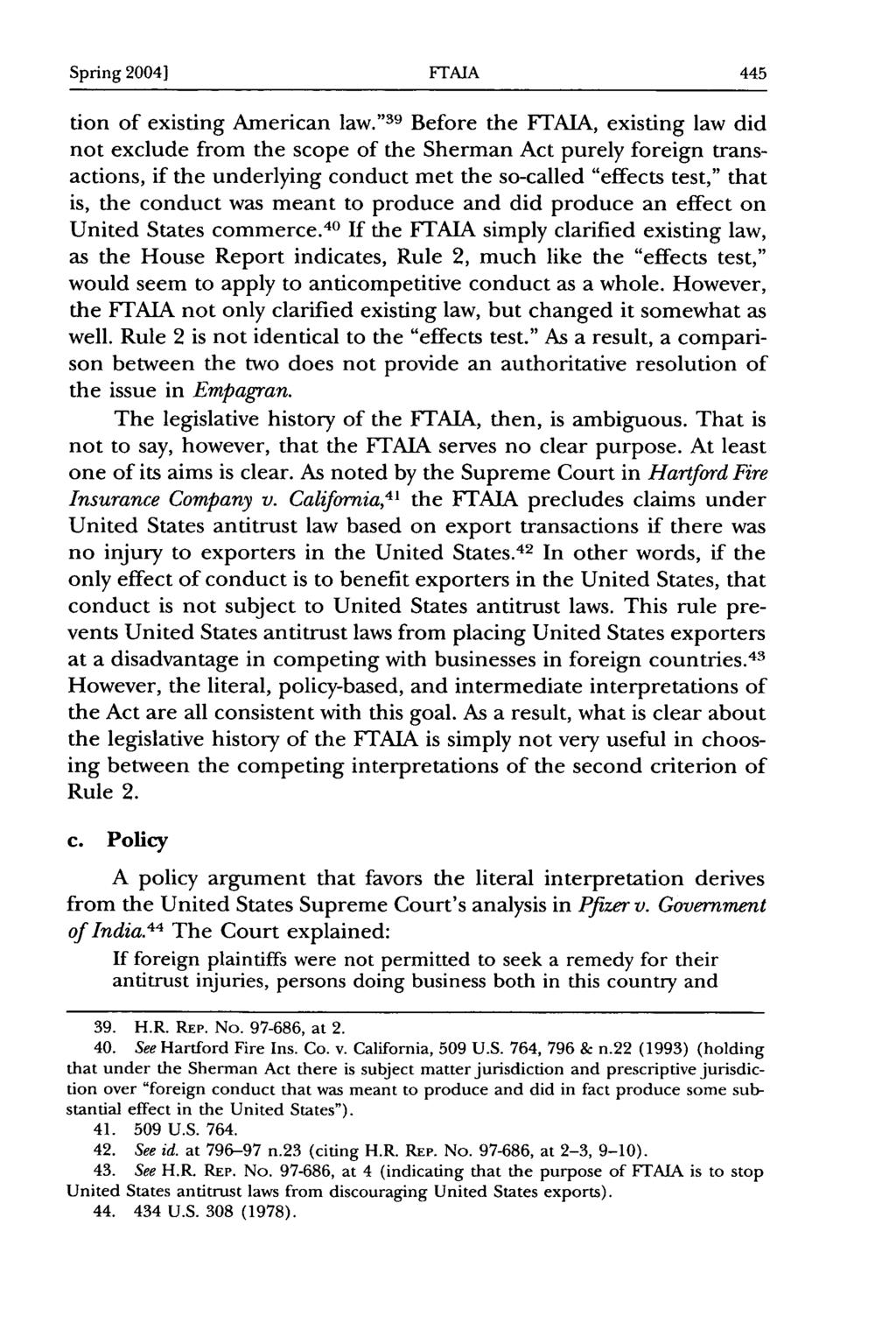 Spring 2004] FTAIA tion of existing American law.