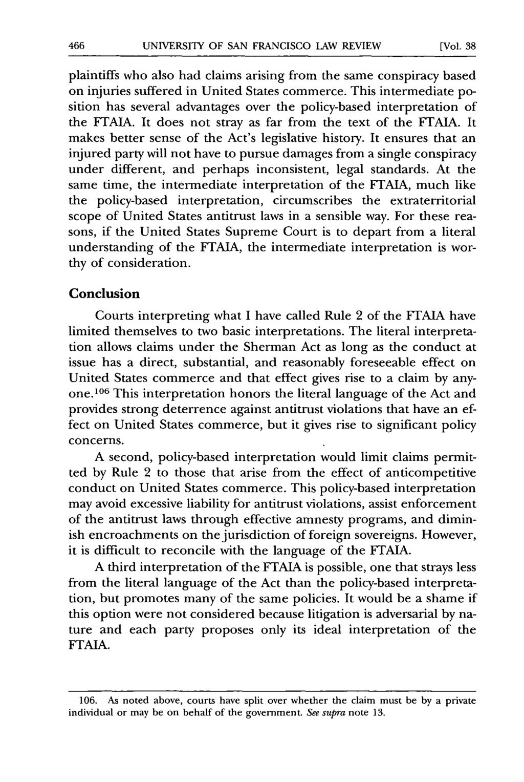 UNIVERSITY OF SAN FRANCISCO LAW REVIEW [Vol. 38 plaintiffs who also had claims arising from the same conspiracy based on injuries suffered in United States commerce.