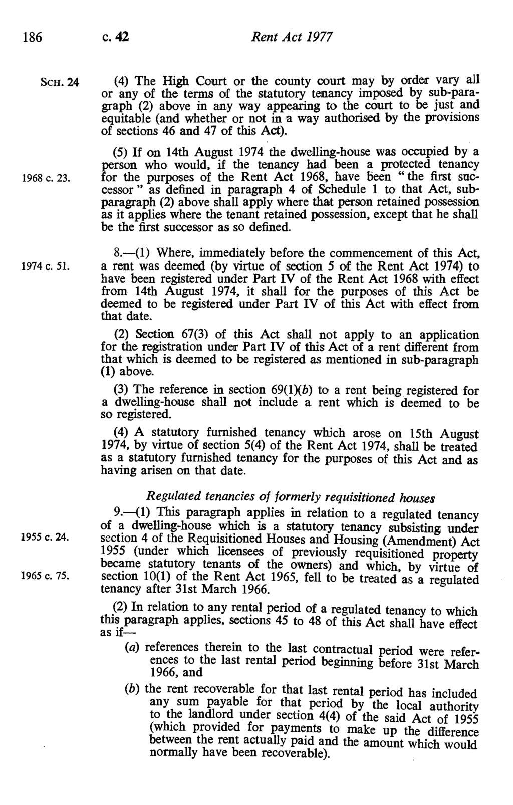 186 c. 42 Rent Act 1977 SCH.