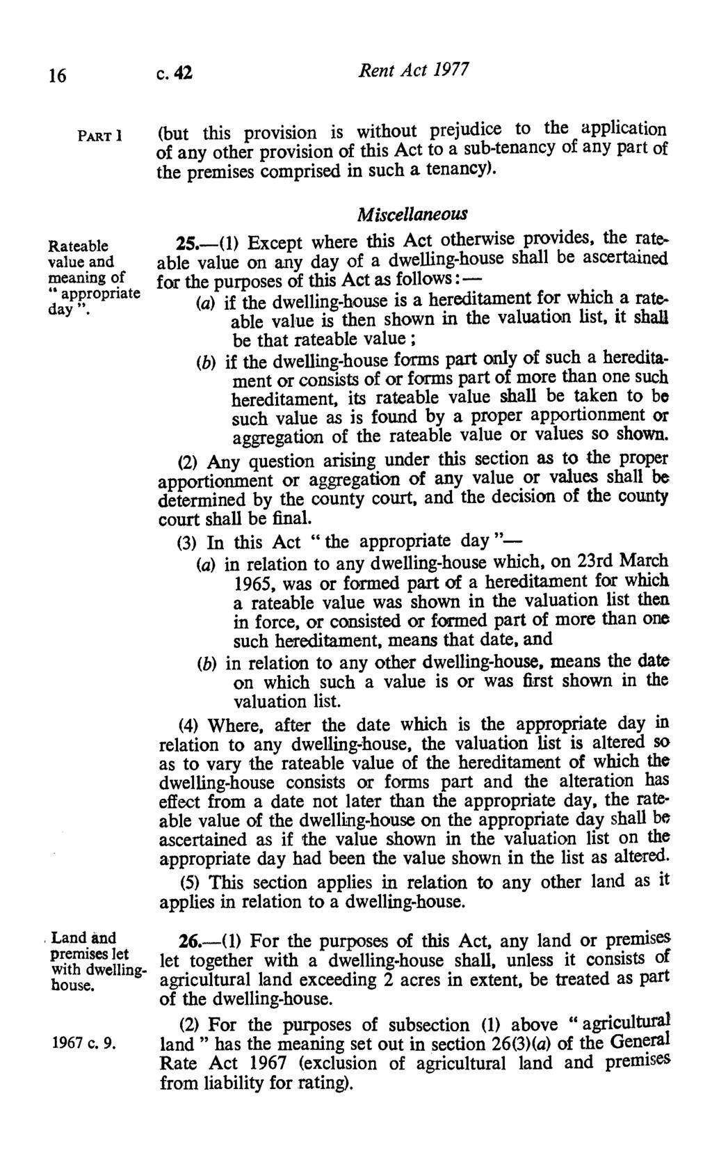16 c. 42 Rent Act 1977 PART I Rateable value and meaning of `. appropriate day ".