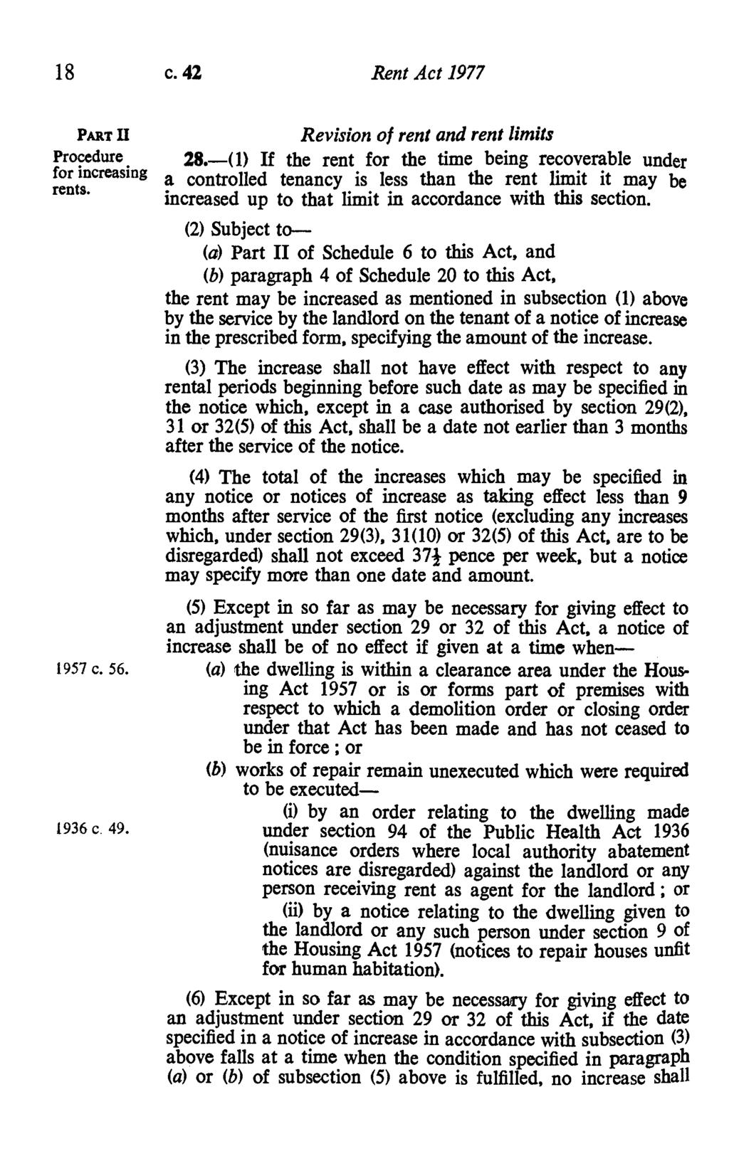 18 c. 42 Rent Act 1977 Pnxr II Procedure for increasing rents. Revision of rent and rent limits 28.