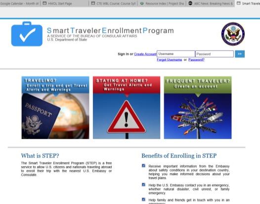 Slide 12 STEP (click on link) (image from website) 12 STEP - Smart Traveler Enrollment Program A free service to allow U. S. citizens and nationals traveling abroad to enroll their trip with the nearest U.