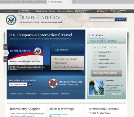 Slide 13 U.S. Department of State (click on link) (image from website) 13 The U.S. Department of State is the official source for information on travel requirements for U.S. citizens who wish to travel abroad.