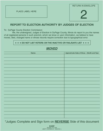 REPORT TO ELECTION AUTHORITY BY JUDGES OF ELECTION (green form B-9) Judges of Election are asked to report the names of registered individuals who have moved, are