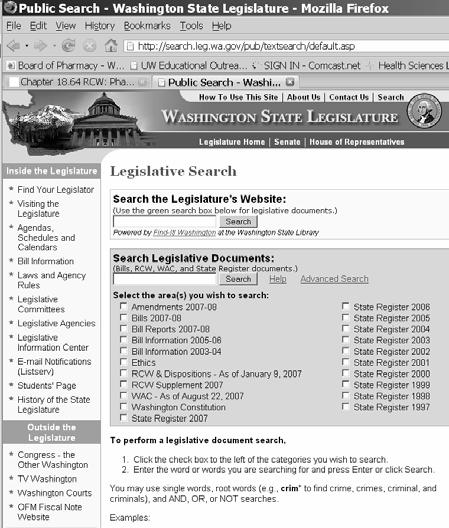 word WA Legislature Site www.leg.wa.