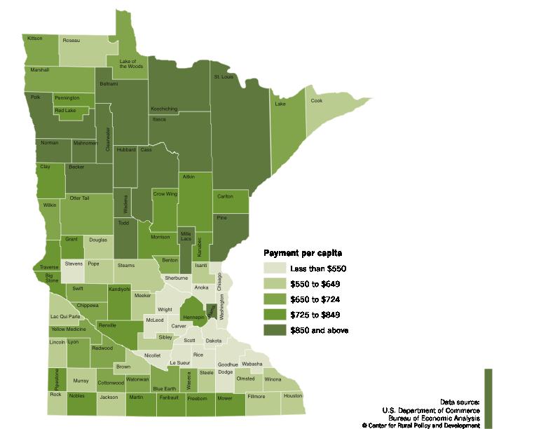 Public assistance payments per capita, 2011 The average public assistance payment for Minnesota was $705 in 2011.