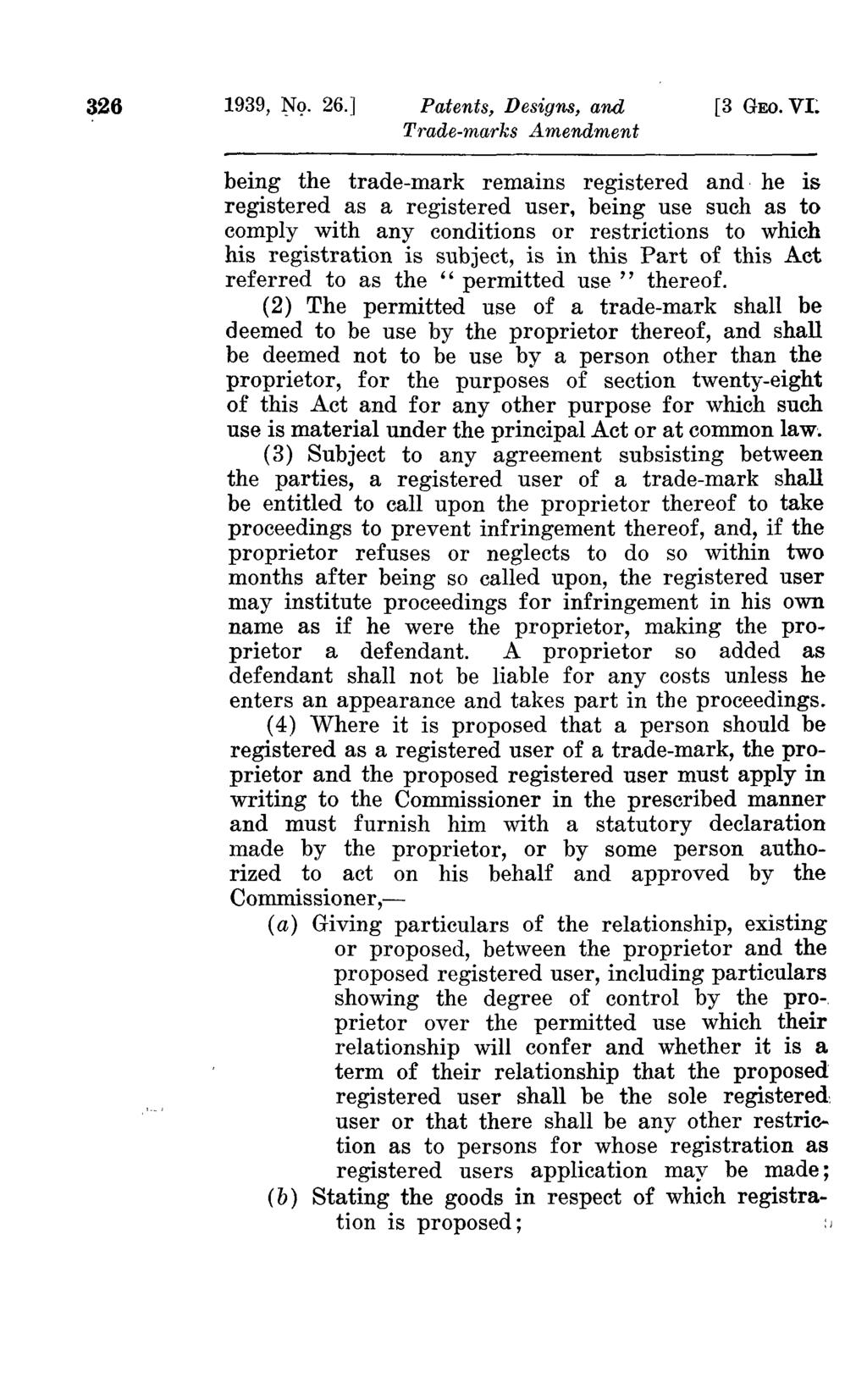 326 1939, ~Q. 26.] Patents, Designs, and [3 GEO.