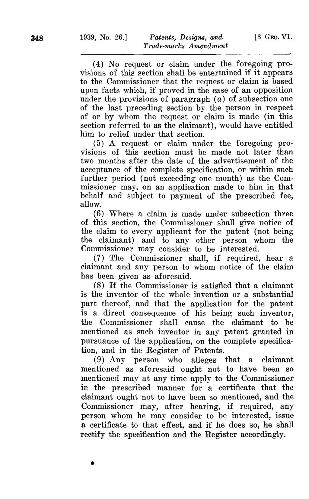 348 1939, No. 26.] Patents, Designs, and [3 GEO. VI.