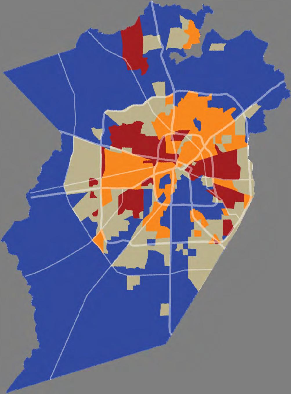 The ethnic distribution across Harris County Anglo majority Black