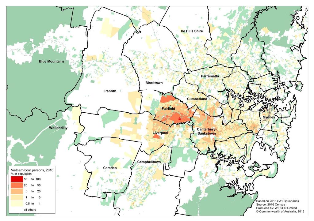 Map 3: Distribution of Vietnam-born population in Sydney, 2016 38 P a g e