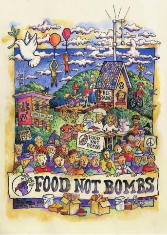 For example, in 1980, a group of Americans who had actively protested against nuclear power and militarism coined the name Food Not Bombs to draw attention to the fight against war and hunger in the