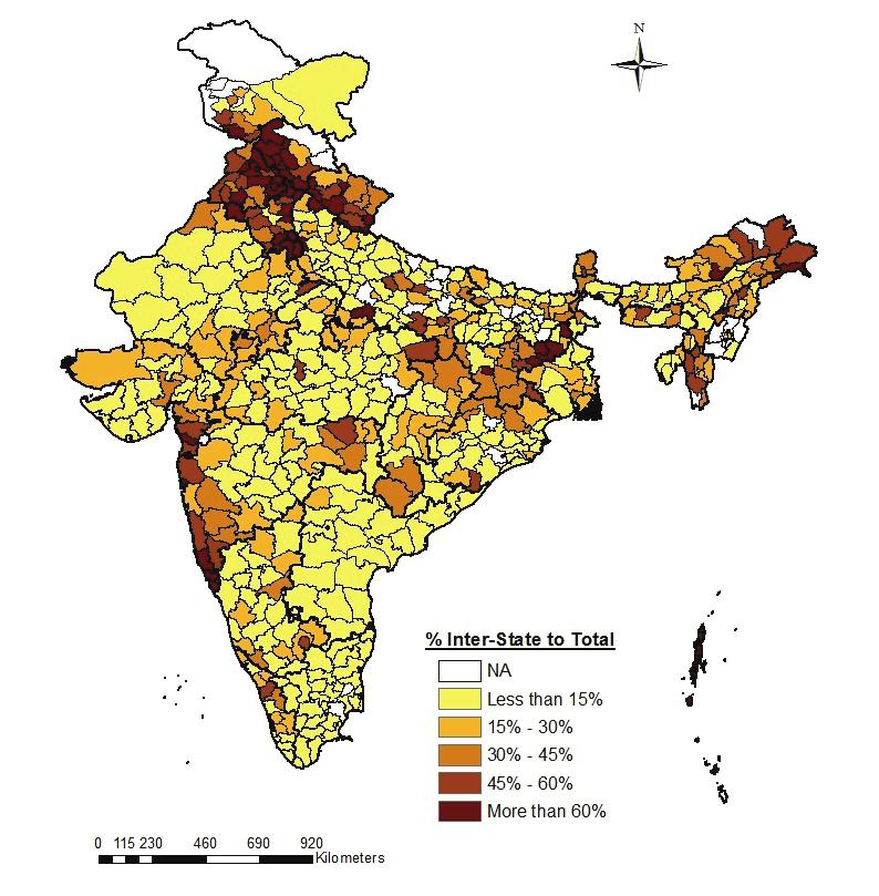 Big Cities, Large Hinterlands Mapping the distribution of inter-state rural-urban migrant construction workers across districts shows that many of them are concentrated in and around large