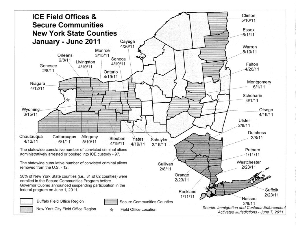 ICE Field Offices & Secure Communities New York State Counties January - June 2011 Niagara 4/12/11 Orleans 2/8/11 Genesee 2/8/11 "~ "-- Wyoming.