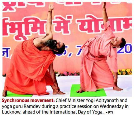 Continue Page-11- U.P. leaders join Ramdev in yoga session Around 55,000 expected to attend PM Modi s event on International Yoga Day in Lucknow.