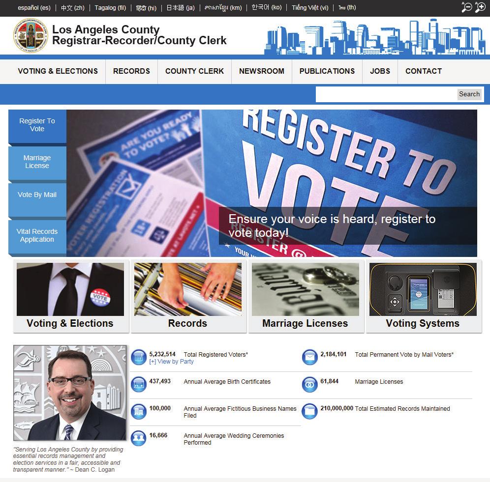 5 Website with Translated Information Standard of Service For the November 2016 General Election and March 2017 Consolidated Municipal Election, the Department s website provide several translated
