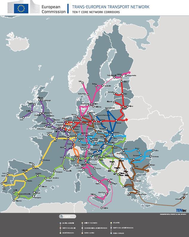 link up with Pan-European Transport Corridors (see Map 1, corridors 2, 10)