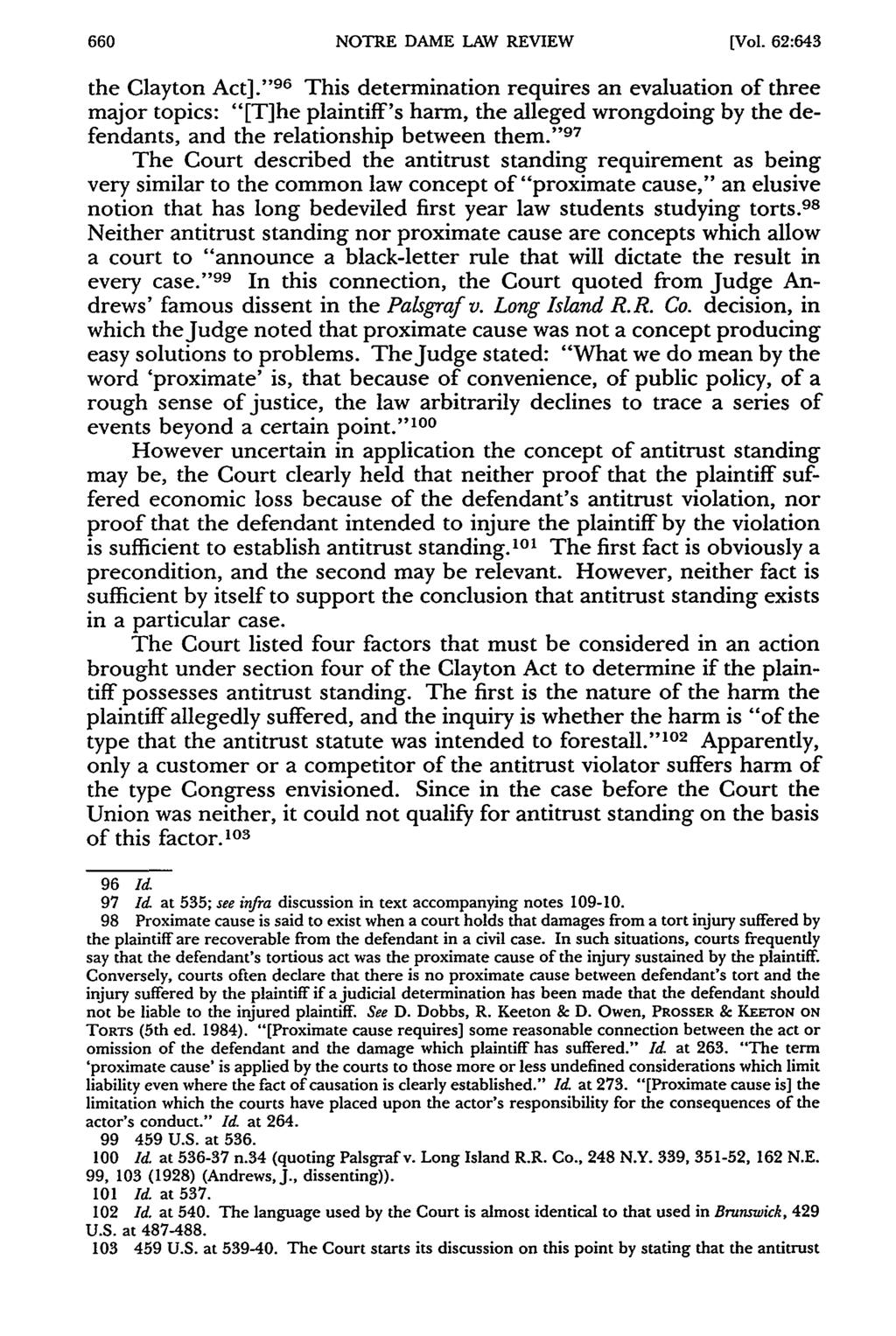 NOTRE DAME LAW REVIEW [Vol. 62:643 the Clayton Act].