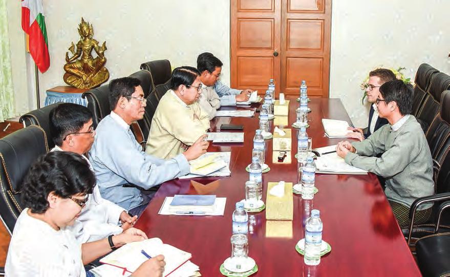 Also present at the meeting were Deputy Minister U Aung Hla Tun and officials of the ministry. MNA Union Minister Dr. Pe Myint meeting with the UNESCO and IMS/Fojo delegation yesterday.