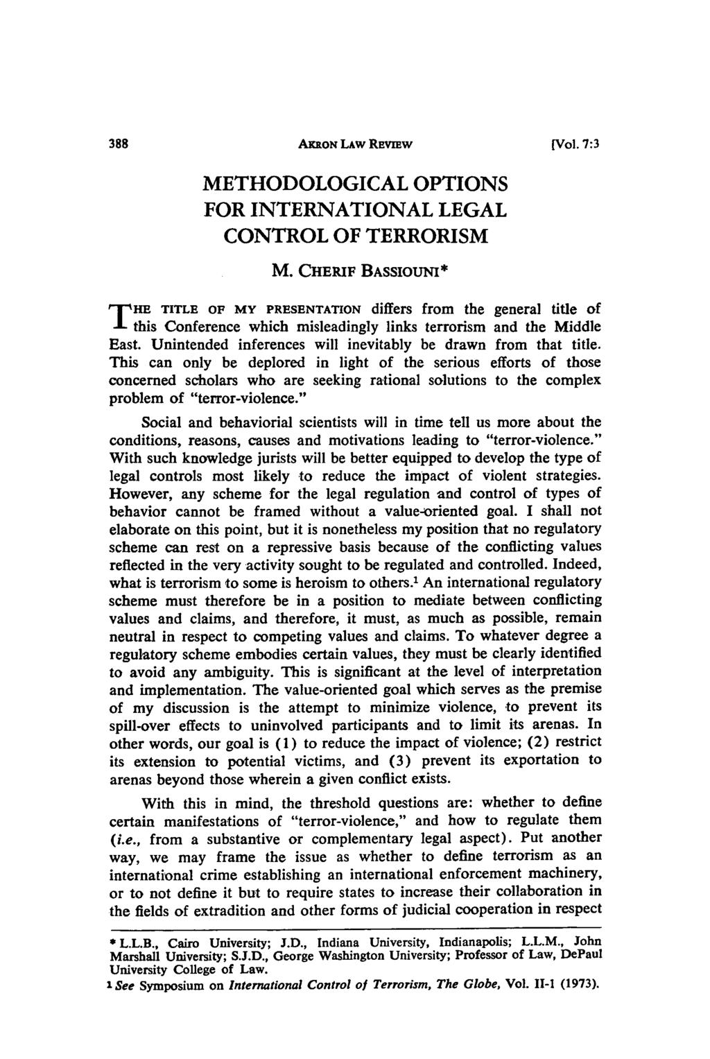 AximO LAW REviaw METHODOLOGICAL OPTIONS FOR INTERNATIONAL LEGAL CONTROL OF TERRORISM M.