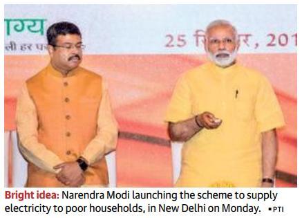 News Analysis Page-1- PM launches Saubhagya plan for household electri cation He was speaking at the launch of a 16,000 crore scheme,
