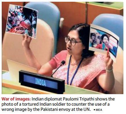 Continue Page-10- India counters Pakistani narrative Official displays photo of soldier tortured and murdered in Kashmir The photograph was of Rawya Abu Jom a, a girl from Palestine.
