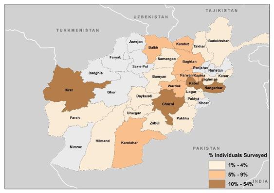 Countries, Governorates of Departure and Transit Routes: Afghans The predominant majority of respondents (92%) reported departing from Afghanistan.