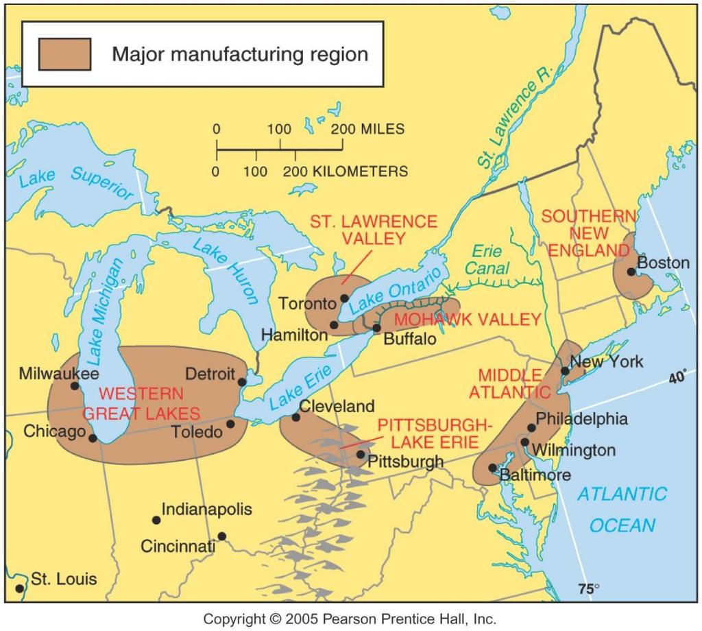 INDUSTRIAL REGIONS OF NORTH AMERICA The major industrial regions of North America are