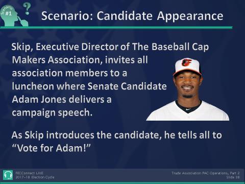 Skip, the Executive Director of the Baseball Cap Makers Association (BCMA) wants to do all he can to help Senate Candidate Adam Jones get elected. He has a number of ideas to make this happen.