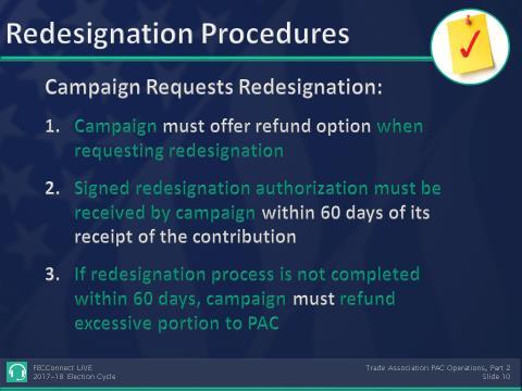 a) Procedures for Redesignation Request (1) Campaign must offer refund option when asking PAC for redesignation.