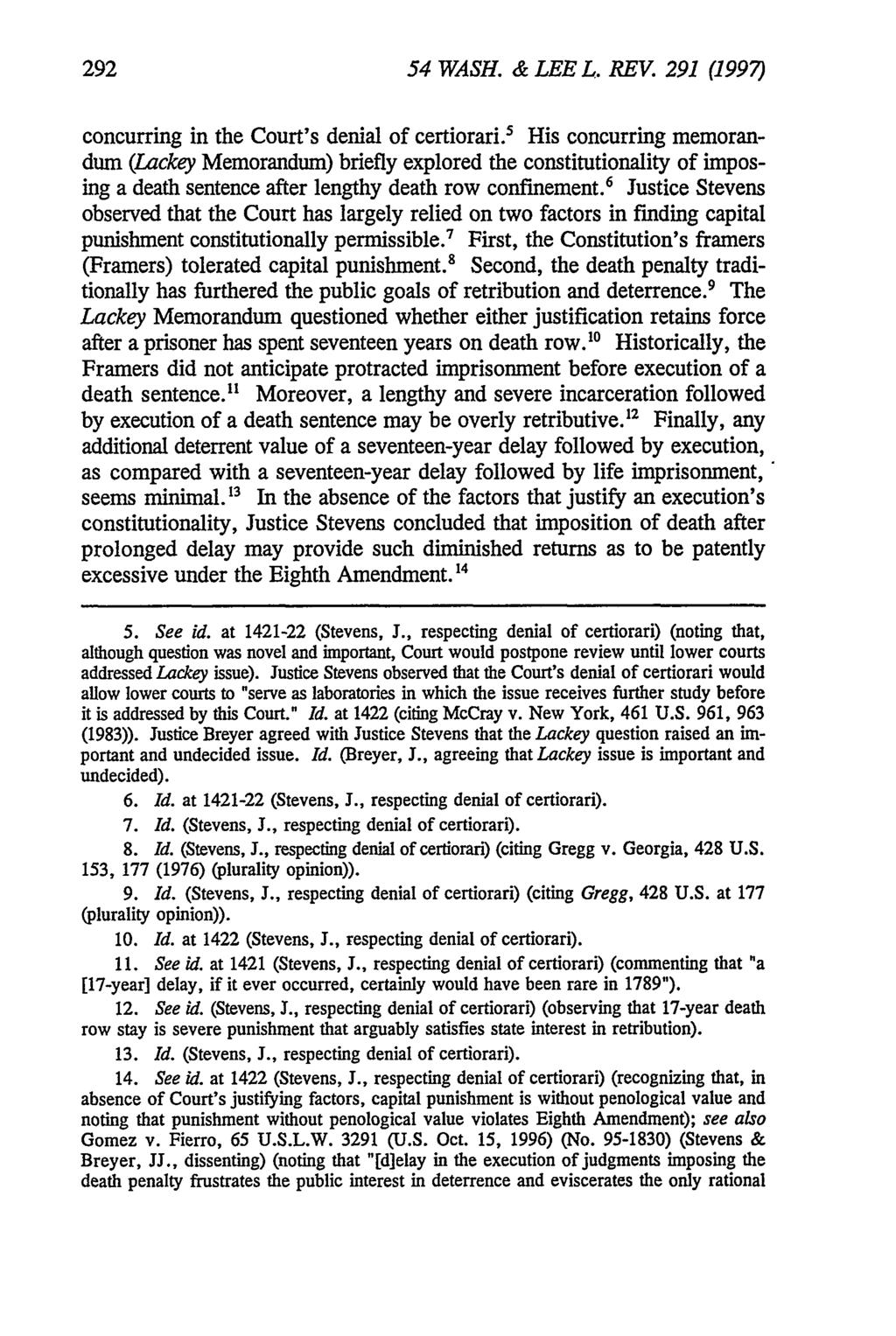 54 WASH. & LEE L. REV. 291 (1997) concurring in the Court's denial of certiorari.