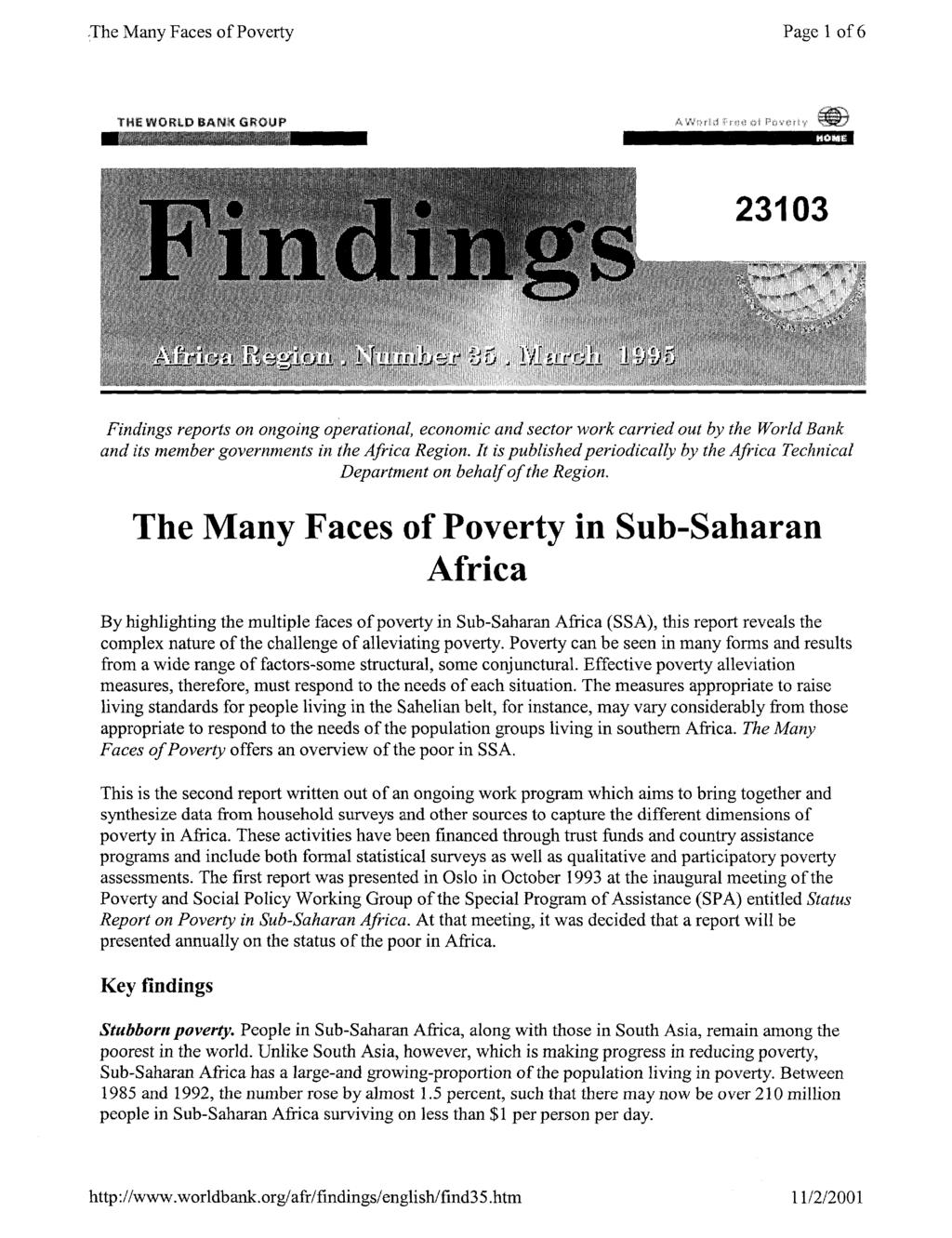 Public Disclosure Authorized The Many Faces of Poverty Page 1 of 6 THE WORLD BANK GROUP.