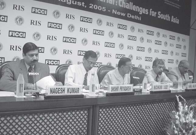(From left): Dr. Nagesh Kumar, DG, RIS; Mr. Shishir Priyadarshi, WTO Secretarit, Geneva; Professor Muchkund Dubey, President, CSD; Dr. Kamal Malhotra, UNDP, New York; and Dr.