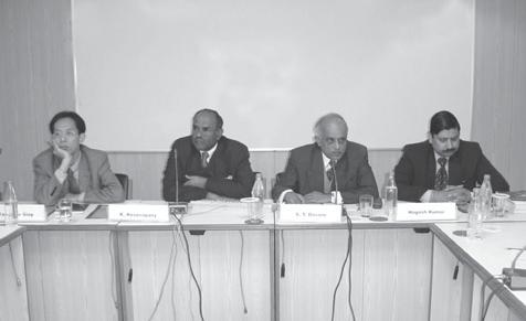 (From left:) Dr. Tan Khee Giap; Ambassador K. Kesavapany; Ambassador S.T. Devare; and Dr. Nagesh Kumar at the seminar on Competitiveness of India, China and ASEAN.