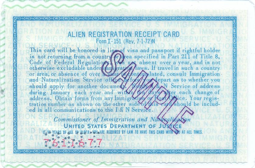 The first Alien Registration Receipt Card was introduced in 1946 and through