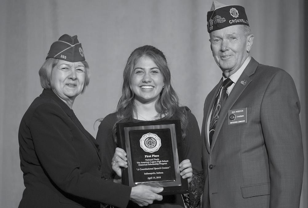 2018 American Legion National Oratorical Contest winner Carlissa Frederich of Paducah, Ky., is presented her first-place plaque from National Commander Denise H.