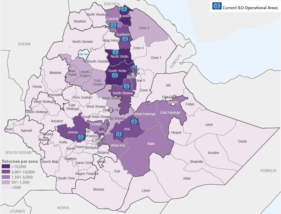 where the International Labour Organisation (ILO) is already operating through the EU funded action 'Support to the reintegration of returnees in Ethiopia, which contributed to determine SINCE target