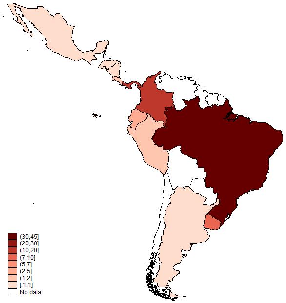 -11 - Concentración de pueblos indígenas y afro descendientes en América Latina Población indígena (%