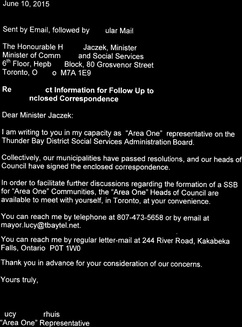 " THE "AREAONE" MUNICIPALITIESOF THUNDER BAY DISTRICT MAYOR S REPORT, ITEM #(a) f? VD Conrnee vnwksnna?lln?