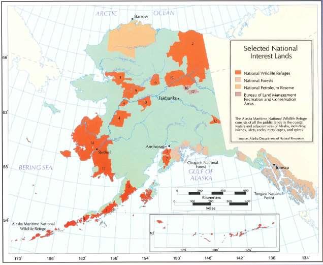 81 Figure 9: Selected National Interest Lands Map (Courtesy The Institute of The North) 176 Unique as the land it protects, the Alaska National Interest Lands Conservation Act includes provisions