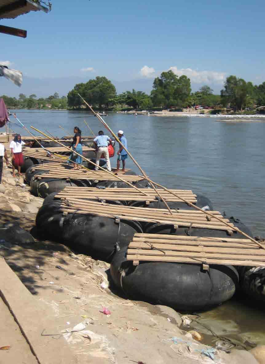 Rafts used to transport goods and people across the