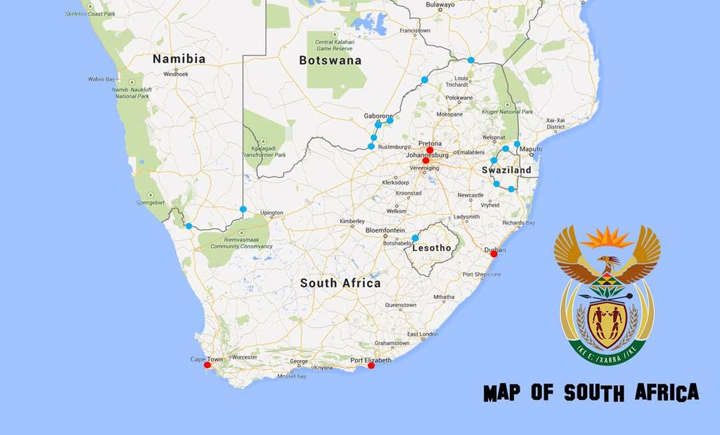 Map of South Africa Major