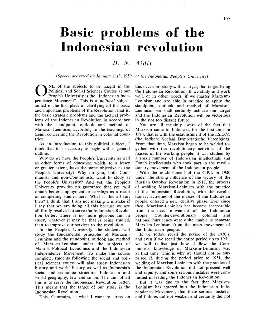 Basic problems of the Indonesian revolution D. N.